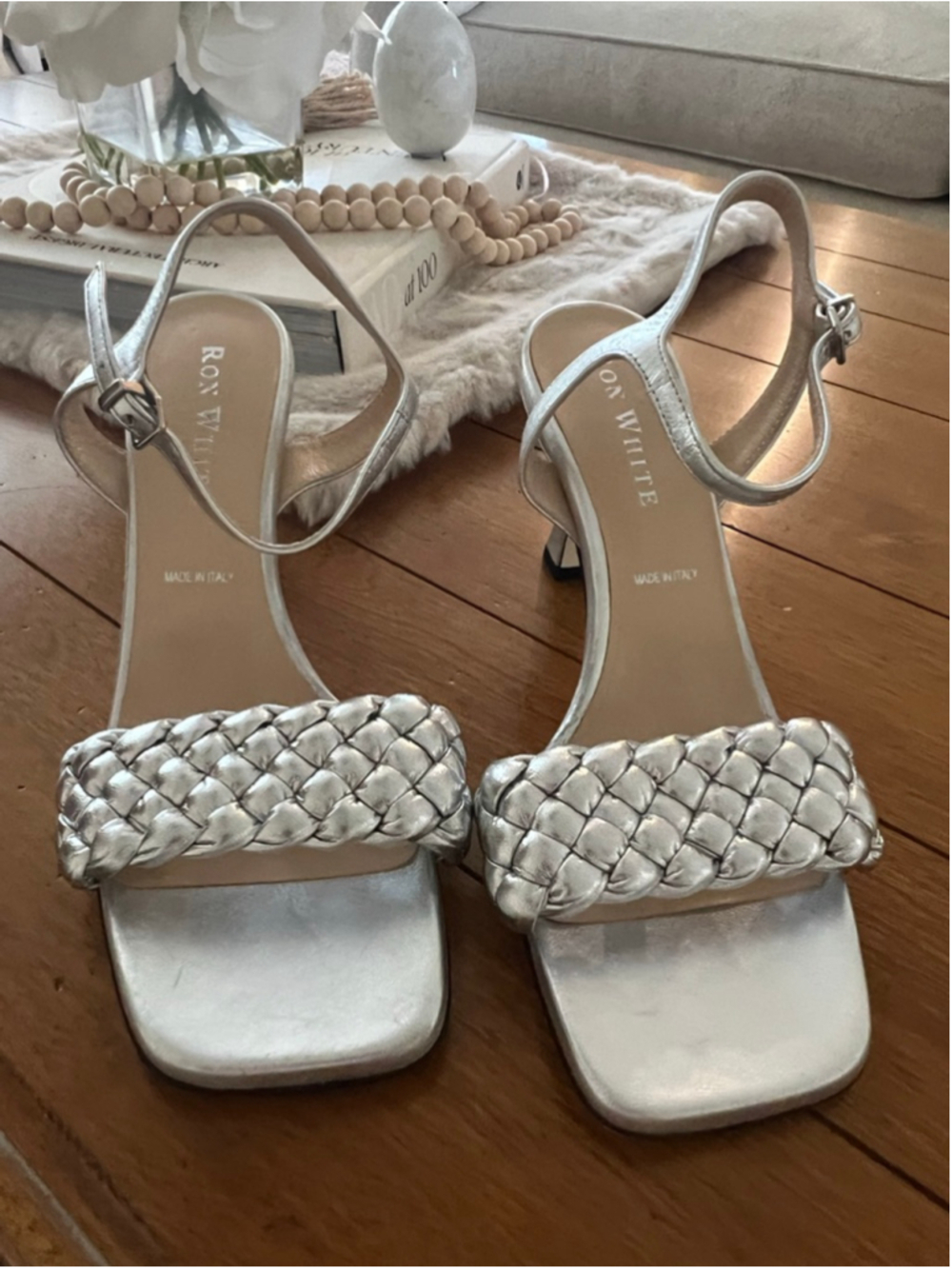 NWT Ron White Silver Braided Strap Sandals Size 9.5 $495